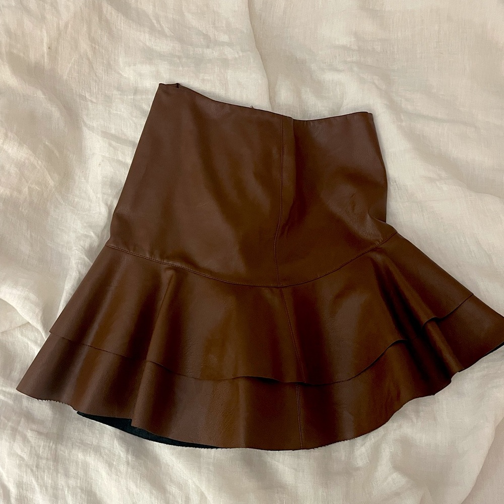 Brown leather mini skirt
